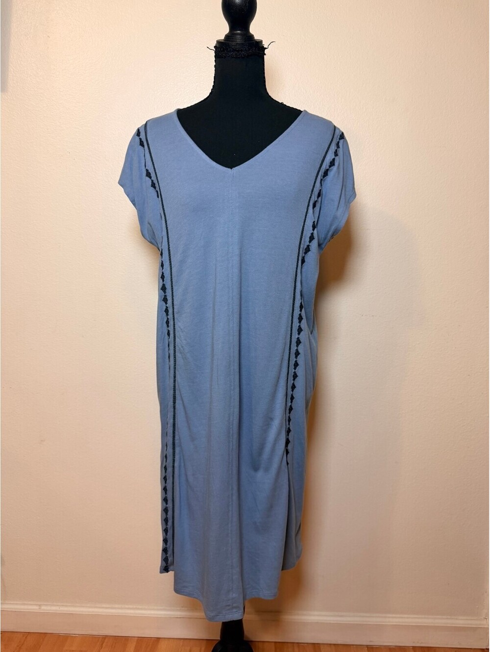 Pure Jill Blue Embroidered Cap-Sleeve Dress S
